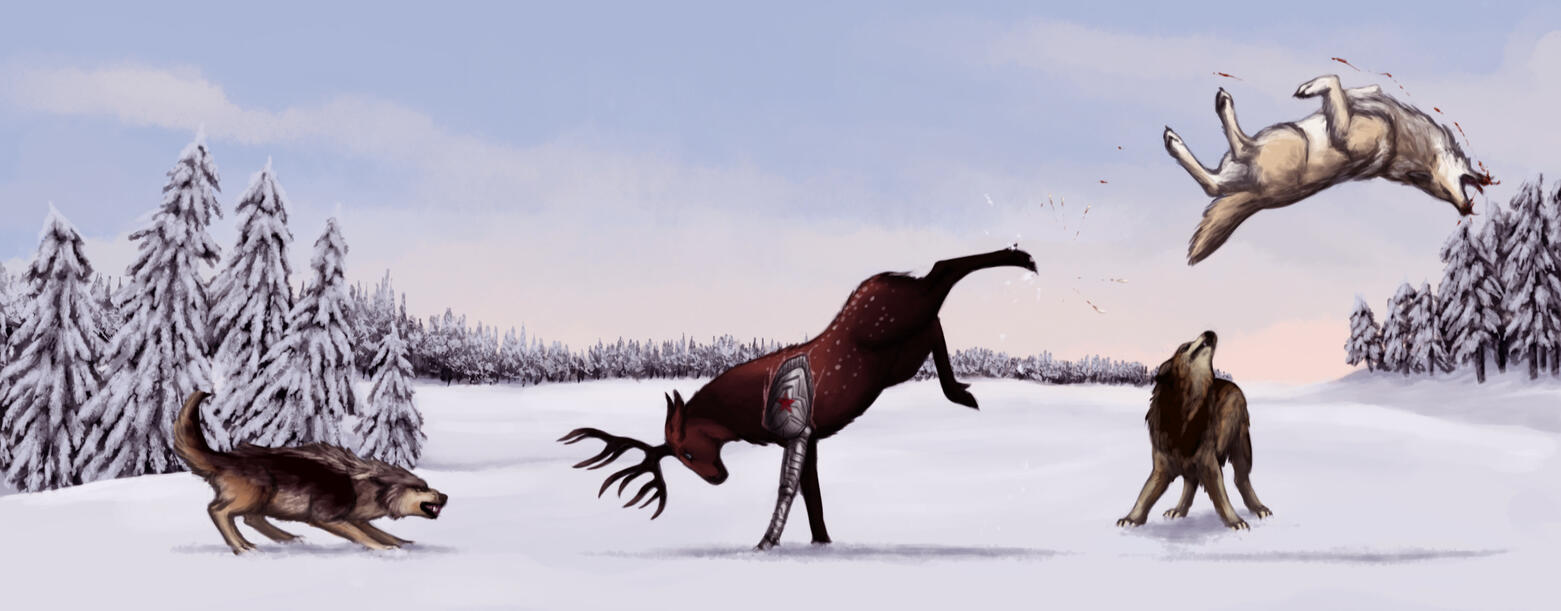 Art done from a prompt involving Bucky as an animal